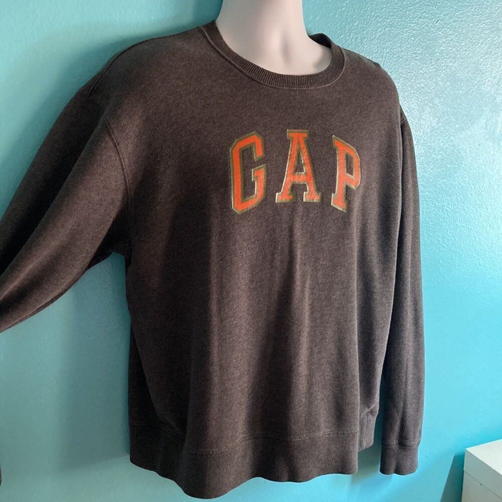 GAP Vintage Mens Size L Gray Pullover Sweatshirt Orange Logo Lettering 48" Chest
